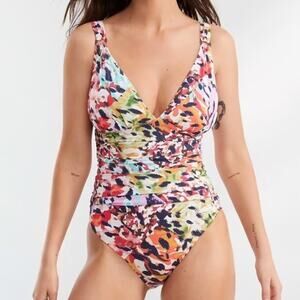 NWT Bleu Rod Beattie Abstract Print One Piece Swimsuit Bathing Suit Cross Back